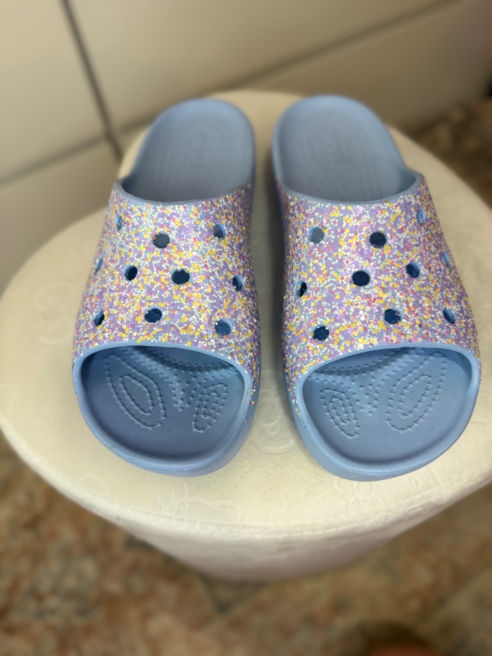 CROCS Slide Sandals with Multicolor Glitter - Light Blue